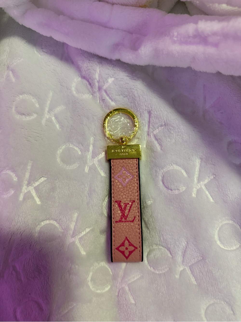 Louis Vuitton Pink Monogram Leather Key Fob with Gold Hardware